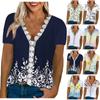 (Qunide) Women's Fashion T-shirt Comfortable Casual Lace V-neck Solid Color Vintage Print Short Sleeve Top