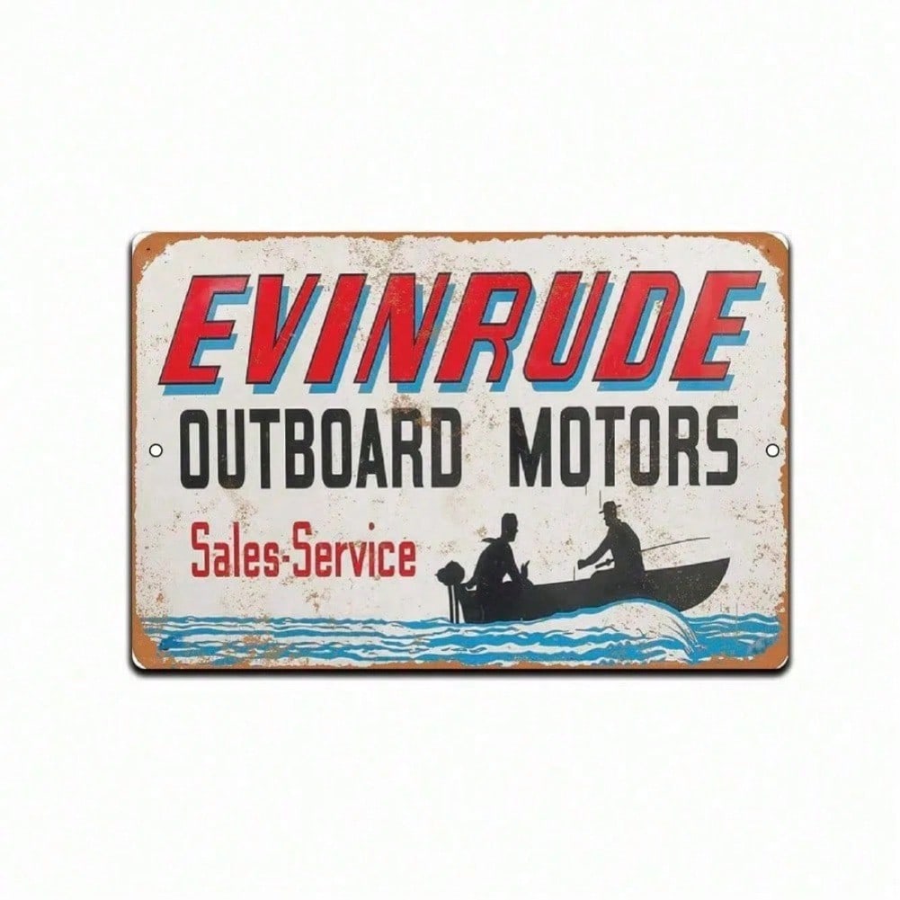 Evinrude Metal Sign Vintage Outboard Motor 8x12 Inch Retro Tin Sign for Wall Decor, Bar, Man Cave, Home Decor Gift