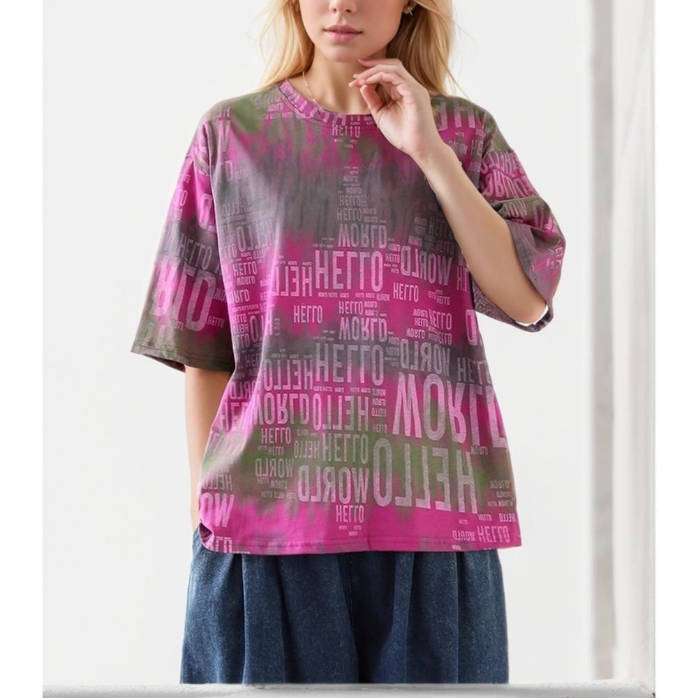 Dimanaf 2024 футболка больших размеров женские топы свободные хлопковые летние футболки с короткими рукавами и круглым вырезом 4XL