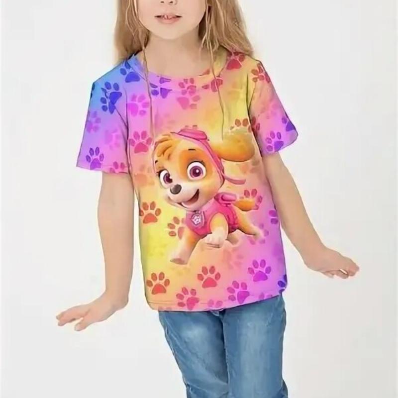 Children's Cartoon Printed Cute Multi-color T-shirts Girls Fashionable Soft Comfortable T-shirt