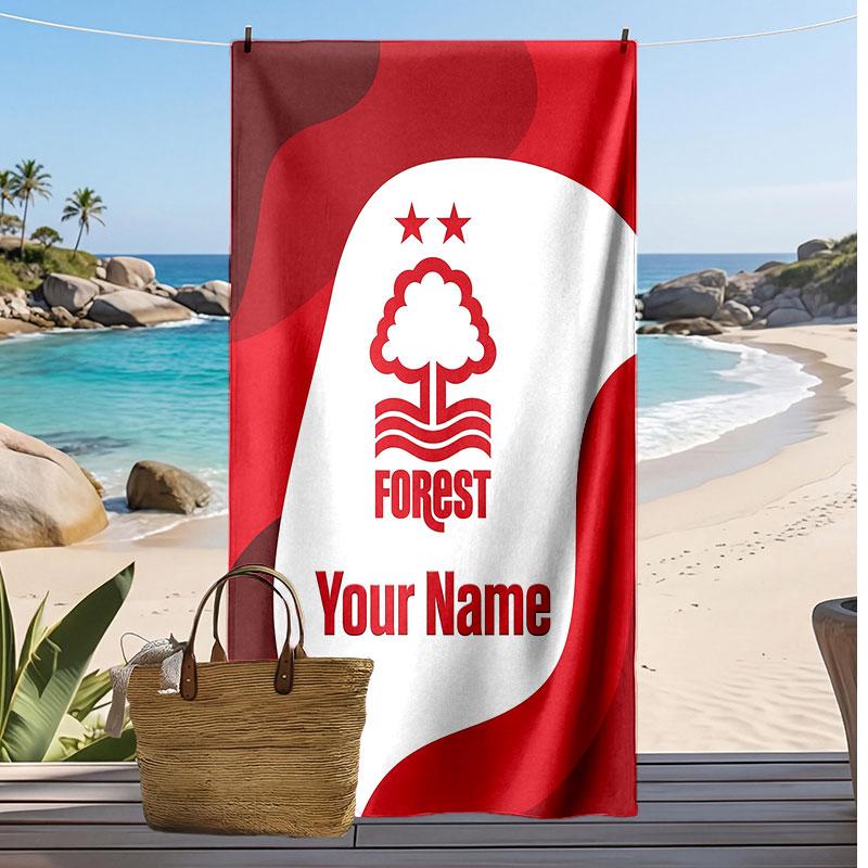 Nottingham Forest FC Personalized Printed Beach Towel Soccer Logo Support Custom Name Text Absorbent Towel For Sport Travel Special Gift