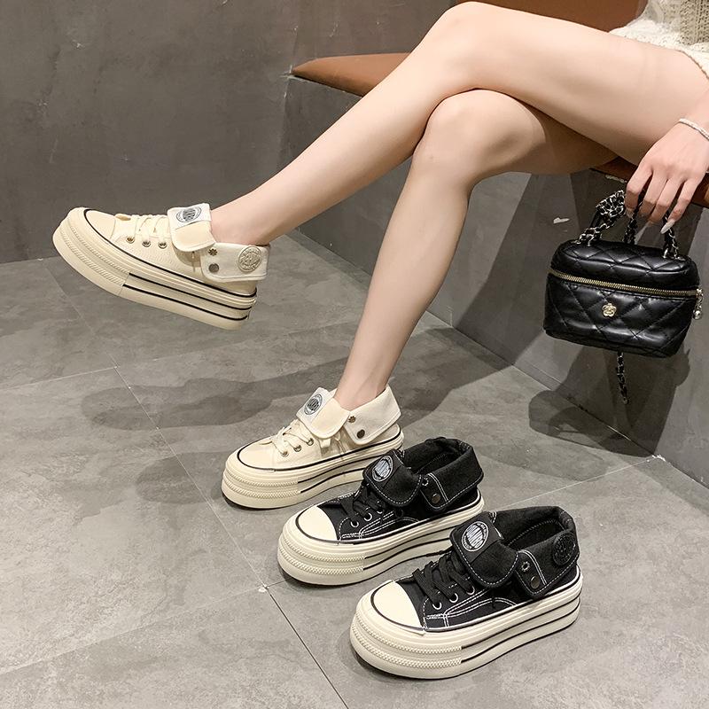 Популярные парусиновые кеды на высокой платформе для женщин летом 2025 года, новые универсальные спортивные и повседневные кеды на платформе для женщин