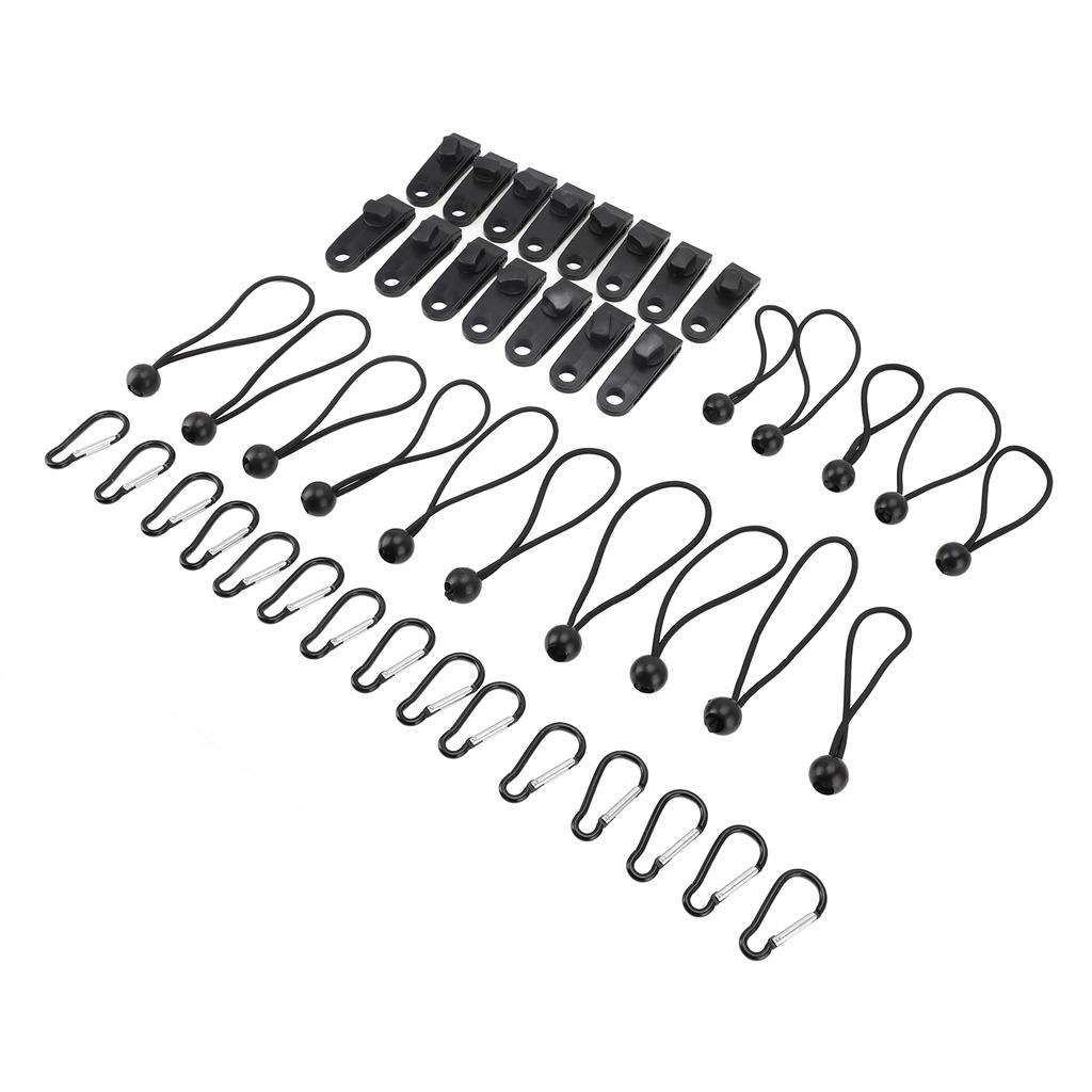 45 Pcs Black Tarp Clamps Set with Hooks and Bungee Cords Strong Gripping Power for Camping Vehicles