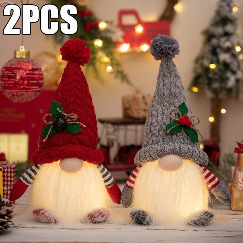 30CM Glowing Knitted Gnome Doll with Led Night Light Christmas Decorations 2025 Home Xmas Tree Decor Navidad New Year 2025 Gift