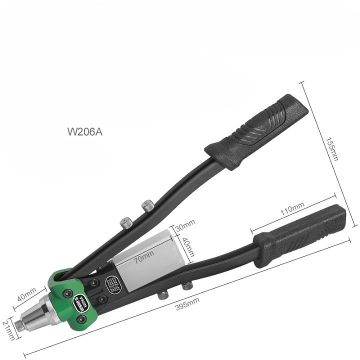 Набор ручных заклепочных пистолетов с 16 размерами головок заклепок, сверхпрочный одноручный заклепочный инструмент для металла, пластика и кожи
