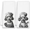 Dog French Bulldog Kitchen Towels, Funny Cute Hand Bathroom Towels Gifts for Dog Lovers Chef, Black and White Retro Tea Dish Towel Decor for Coffee