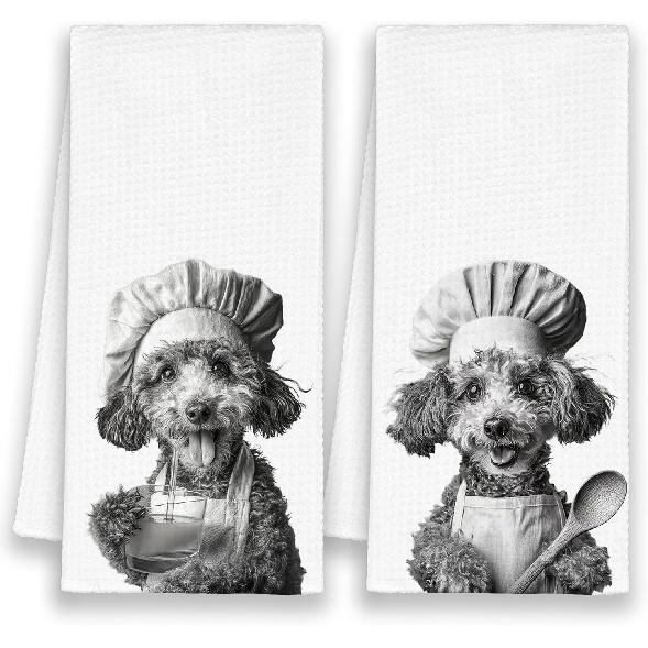 Dog French Bulldog Kitchen Towels, Funny Cute Hand Bathroom Towels Gifts for Dog Lovers Chef, Black and White Retro Tea Dish Towel Decor for Coffee