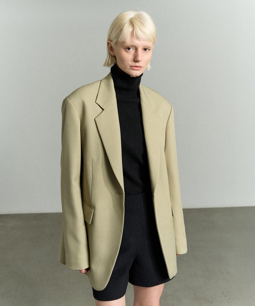 Re Rhee Single-Breasted Oversized Jacket Olive