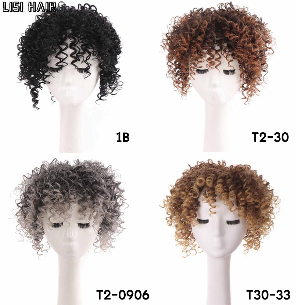 Synthetic Black Short Hair Lisi Curly Wigs For Women Afro Kinky Curly Wig With Bangs Extensions Natural Cosplay Wig