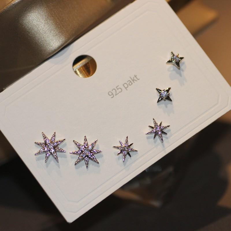 Delicate Mini Stud Earrings Set 3 Pairs Multi-Design Tiny Zircon Micro-Paved Ear Jewelry Women