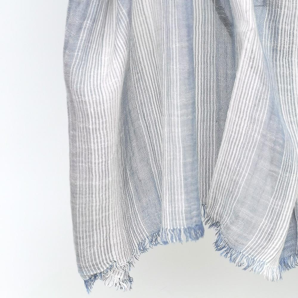 Striped Men's Cotton and Linen Scarf, Literary Style, Personality, Natural Wrinkle, Casual and Good with Fringed Silk Scarf Women