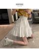White High-Waisted A-Line Skirt - Spring 2024 College Style, Fairy Hip-Covering, Casual Puffy Design