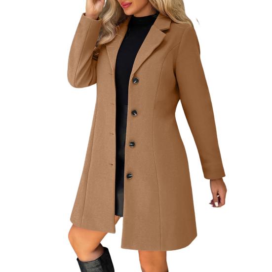Ladies Autumn Outfits Notch Lapel Collar Long Coat for Women, Sleeves Single Breasted Jacket Blazer Jacket, Slim Fit Solid Color Outerwear Fall Winter