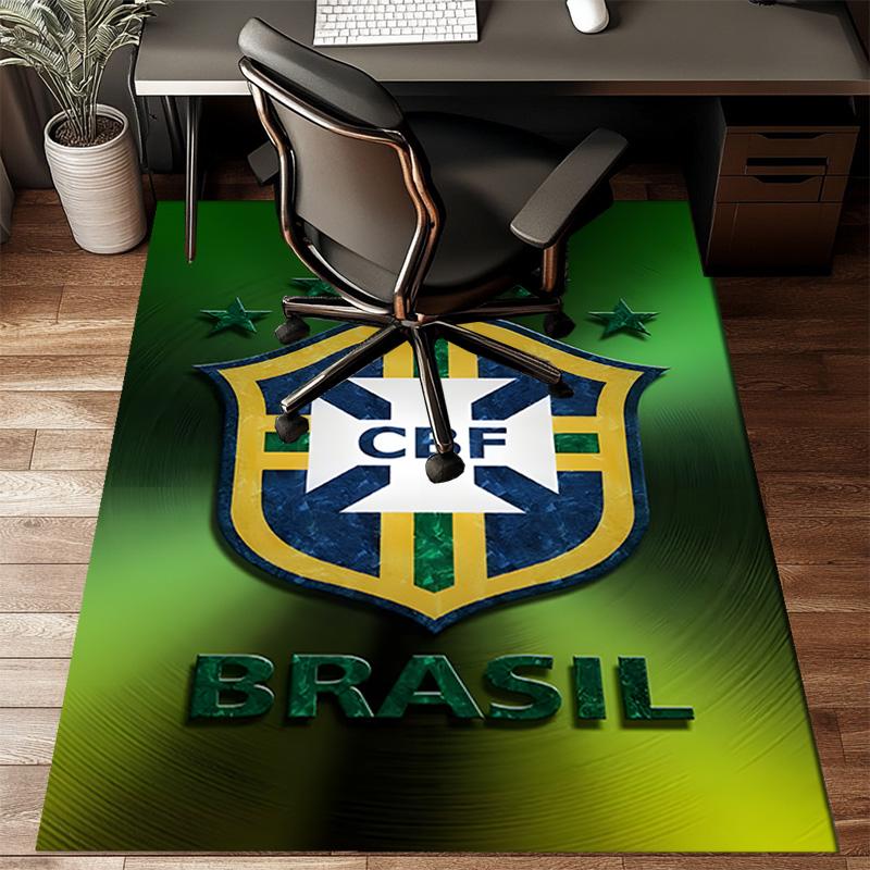 Brazilian Football Emblem Printed Office Carpet Chair Cushion Entryway Rug, Rugs for Living Room, Bedroom Christmas gifts