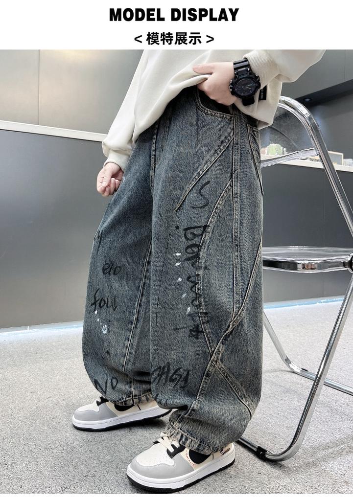 Children's clothing boys' pants 2026 new denim spring boys' spring and autumn styles mid to large children's casual pants trend