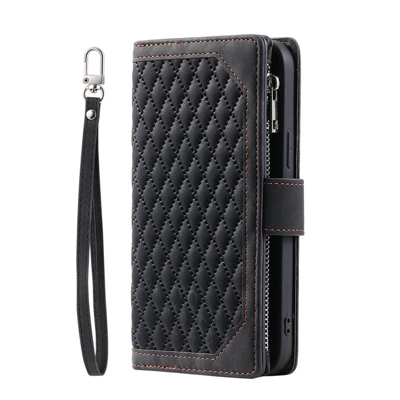 Многофункциональный двухслойный чехол-кошелек из искусственной кожи ромбического цвета для iPhone/Samsung/Xiaomi/Motorola откидной чехол на молнии со шнурком