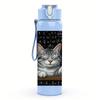 1PC Grey Cat Blackboard Scene 750ml Color Plastic Sports Water Bottle Leakproof Flip Straw Lid For Sports Office Home Use
