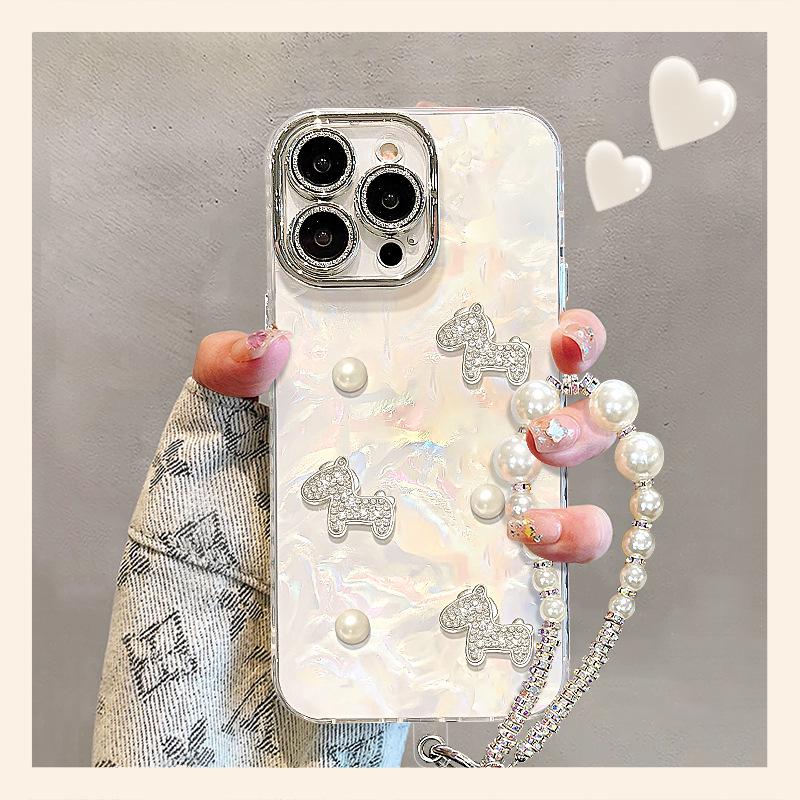 Чехол 'Жемчужный Конек' для iPhone 17 Pro Max, 16, Высококлассный Нишевый 15, 3D 14, Простой 13 - Женская Версия