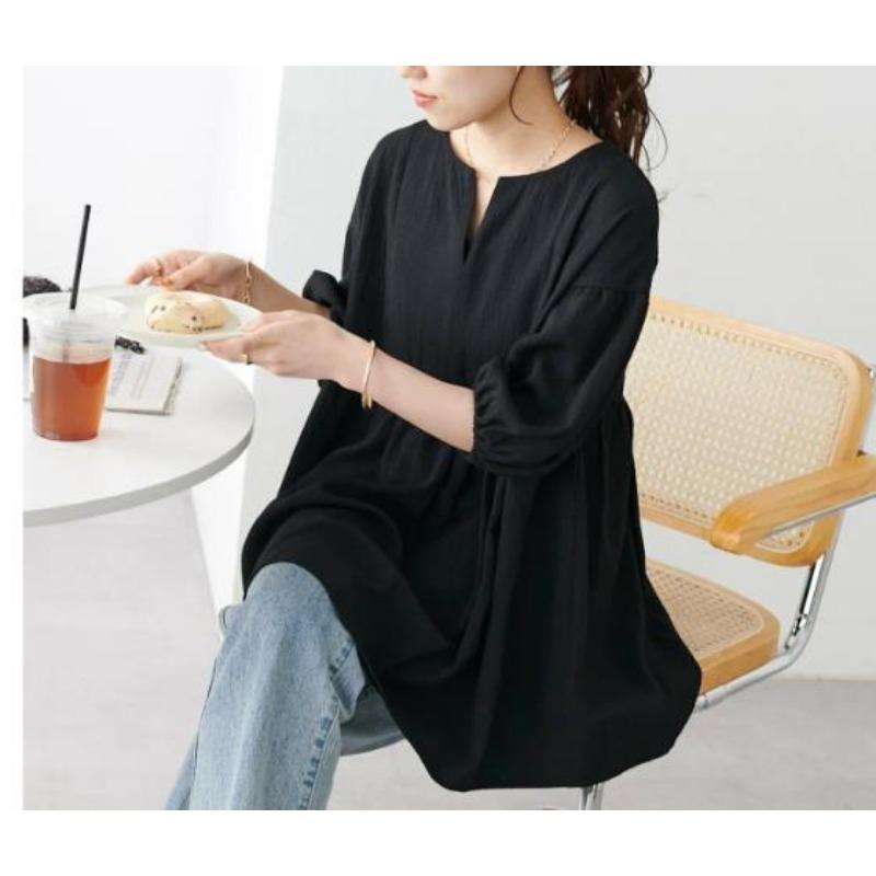 Japanese Style Plus Size Lace Top Three Quarter Sleeve Loose Fit Blouse