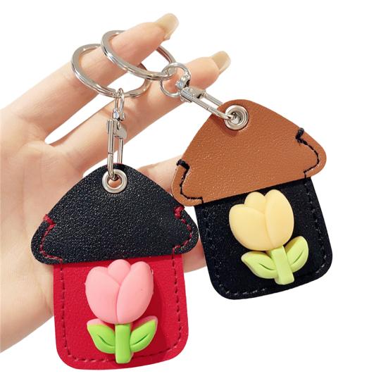 2 шт. Элегантный держатель для ключей в форме тюльпана из искусственной кожи, брелок в форме дома