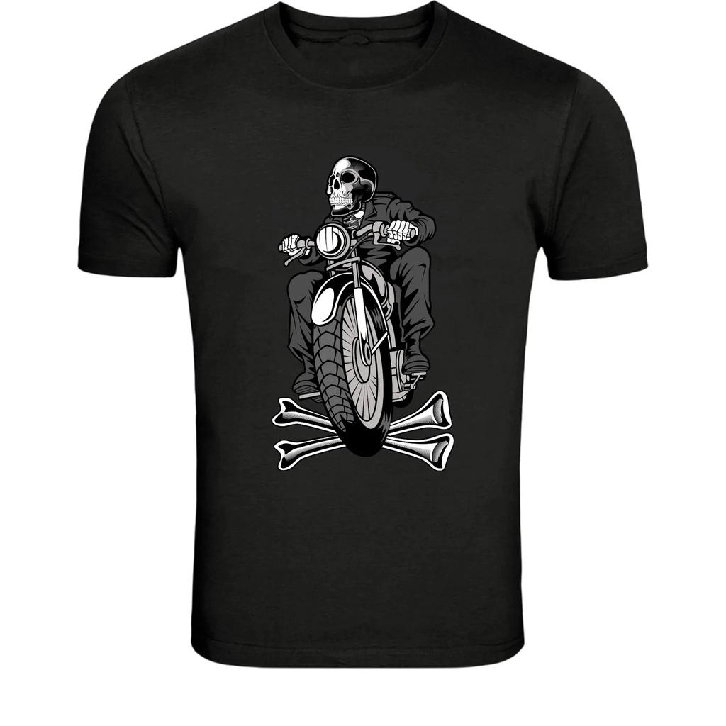 Skeleton Biker Motorcycle T-Shirt - Dark Rider Skull Motorbike