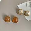 Vintage Coffee Color Square Resin Stud Earrings For Women Girls Fashion Metal Irregular Geometric Earrings Zircon 2023 Trendy