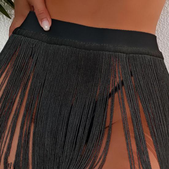 Women Sexy Beach Skirt High Waist Tassels Skirt Summer Solid Color Fringe