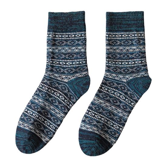 Warm Wool Socks for Men Winter Thermal Thick Crew Socks Vintage Style Retro Pattern Socks for Cold Weather