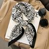 Black White Rose Printed Square Scarf Luxury Brand Thin Silky Neck Scarf Spring Outdoor Sunscreen Headscarf For Women