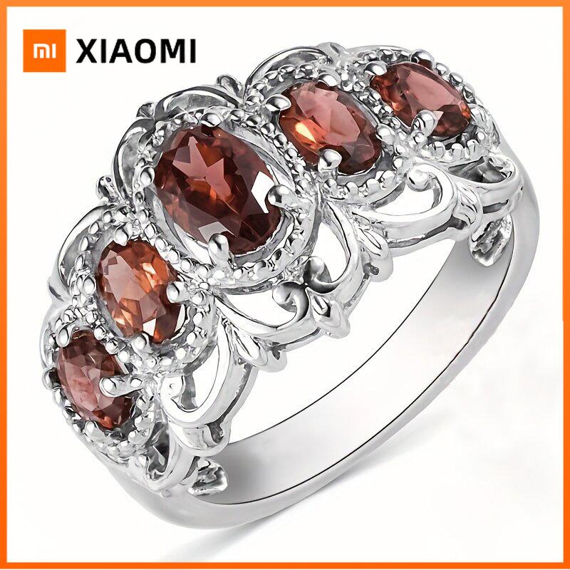 Xiaomi Huitan Luxury Women Ring Crown Engraved Design Wedding Engagement Inlaid Sparkling Red CZ Silver Color Accessories Jewelry Gift