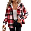 Women's Fashion Casual Loose-Fitting Long-Sleeved Plaid Print Hooded Jacket Baseball Jacket
