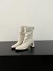 2025 New Spring and Autumn Square Head Thick Heel Temperament French High Heel Elastic Thin Boots British Style Pleated Stacking Boots Women