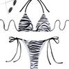 Zebra Print Lace-Up Halter Neck Bikini Swimsuit 2025
