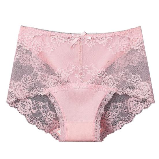 Women Underpants Hollow Out Super Breathable Soft Solid Color Mid Waist Anti-septic Elastic Flower Embroidery Lace
