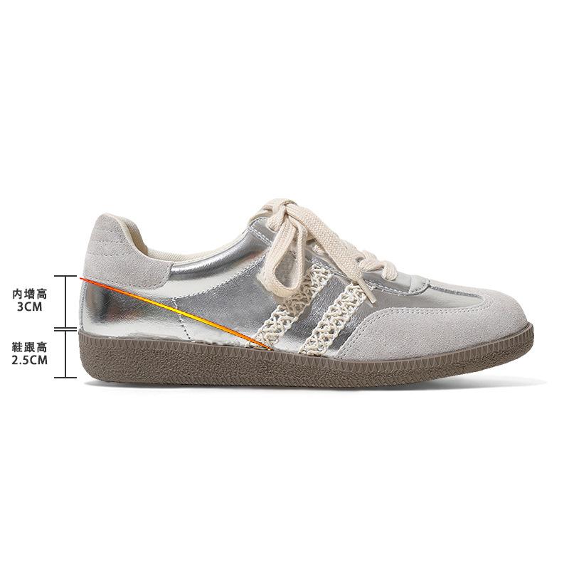 Uncle's House Has the Same Spot Retro Casual Shoes, New Lace Edge Silver German Training Shoes, Women's Sports Lace-up Board Shoes, Women's