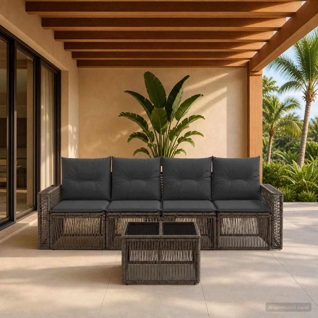Garden Sofa Set 5 Pieces Grey and Dark Grey Poly Rattan