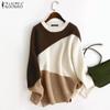 Женские осенние свитера с круглым вырезом и длинным рукавом контрастного цвета