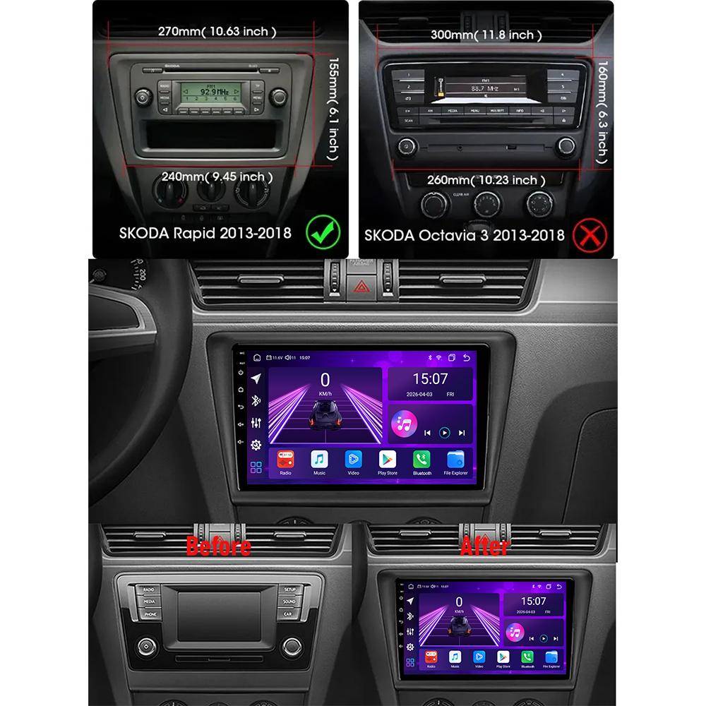 Автомобильная магнитола Android Car-Play Для Skoda Rapid NH3 NH1 2012-2020 Мультимедийный плеер Головное устройство Стерео Навигация GPS BT WIFI, 8-ЯДЕРНЫЙ ,2+32ГБ