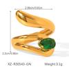 Retro Green Gemstone Zircon Stainless Steel Open Ring for Women