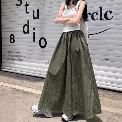 Женский зонт оверсайз, длинная юбка, уличная одежда, эластичная талия, юбки, лето, осень, карман, фалда, повседневные свободные однотонные юбки макси