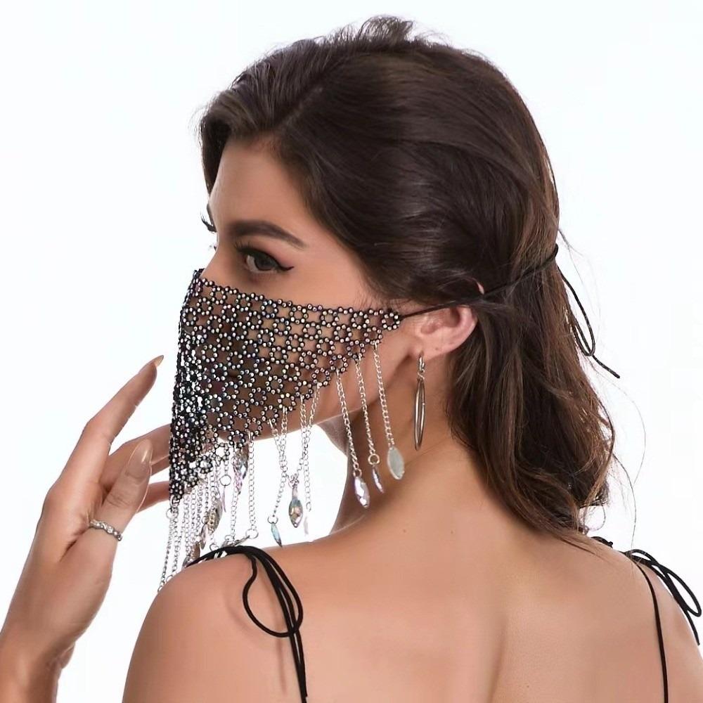 Bling Face Cover Tassel Masquerade Mask Reusable Rhinestone Mask Nightclub