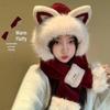 Women's Cozy Fox Ear Plush Hat with Integrated Scarf - Warm, Soft Lei Feng Design for Autumn and Winter. Perfect Ear Protection for Students.