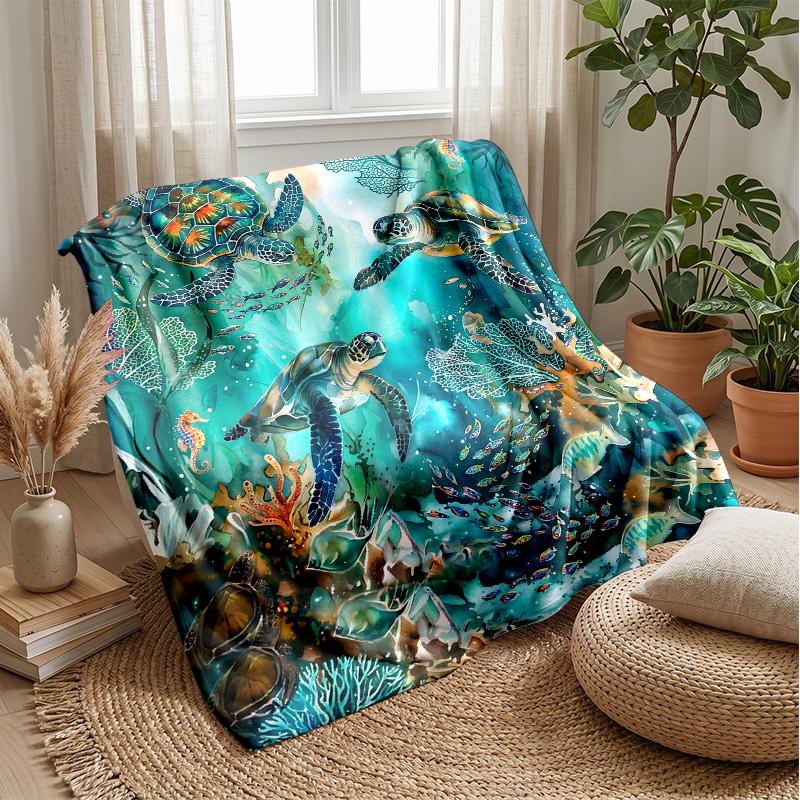 Oceanic Sea Life 3 Theme blanket Lightweight Warm Flannel Blanket Decorative Throw Blanket for Home Decoration