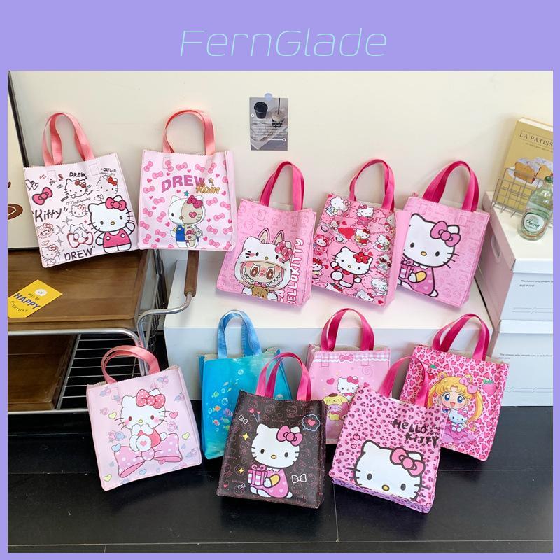 Сумка-тоут с принтом Hello Kitty Labubu из полиуретановой кожи для повседневного использования, большая вместимость