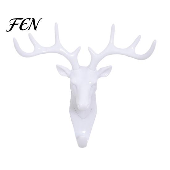 Stable Load Bearing Hooks Deer Head Wall Hook, Adhesive Antler Decorative Hanger, Modern Small Object Storage Plastic Mount Organizer for Home Kitchen