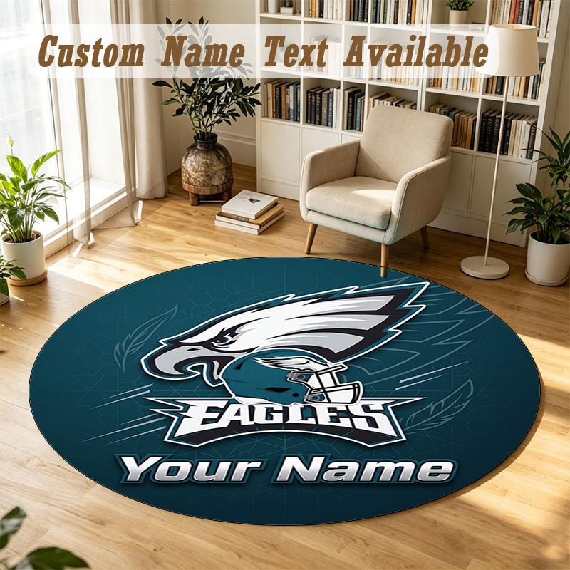 Round Rug Custom NamePhiladelphia Eagles Pattern Non Slip Carpet Home Floor Decor