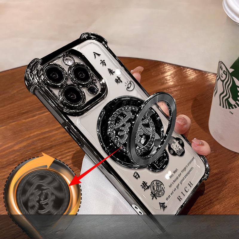 Вращающийся держатель для волос Подходит для чехла для мобильного телефона Apple 16promax 15 Гальванизированный Противоударный 14 Национальный стиль 13 Прозрачный 11 Силиконовый