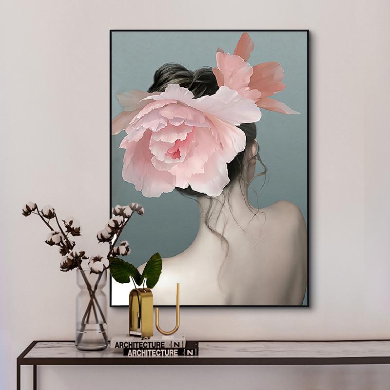 Скандинавские современные девушки, цветок, крылья ангела, головной убор, абстрактные картины для девочек, холст, живопись, настенная живопись, принт, постер, украшение для спальни