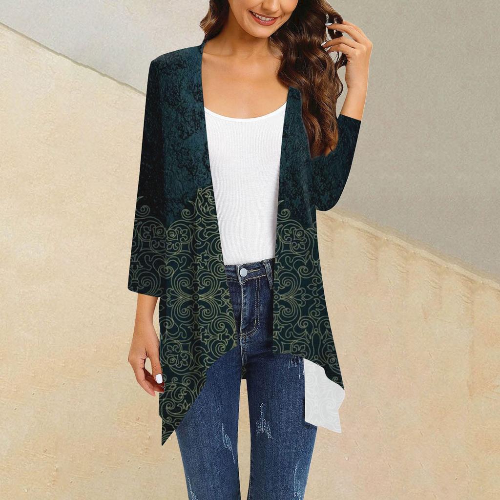 Женский кардиган неправильной формы с принтом, рукавами три четверти и карманной курткой