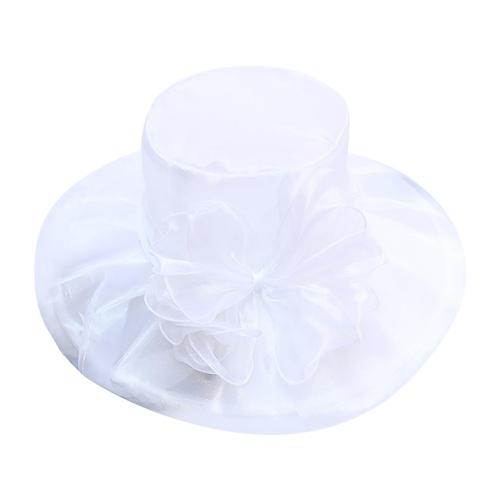 Women's Organza Church Fascinator Bridal Tea Party Flower Wedding Hat Large Rim Basin Cap